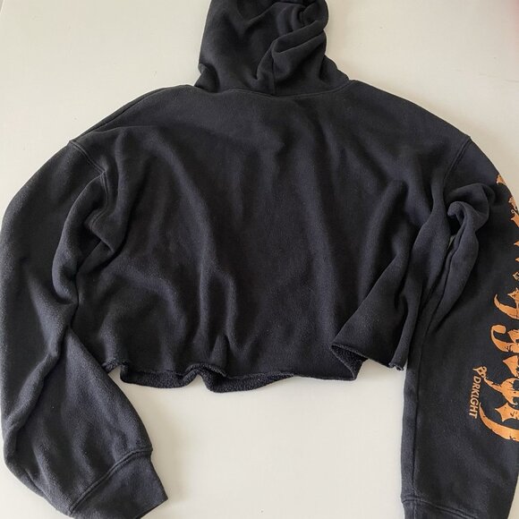 Disney Goth Cropped Boxy Hooded Sweatshirt Black With Orange Castle Halloween S - Picture 4 of 8